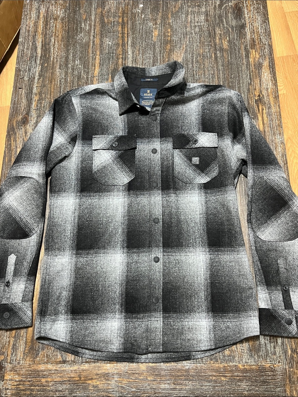 Roark Pendleton Black & Gray Plaid Shirt Jacket 100% Wool